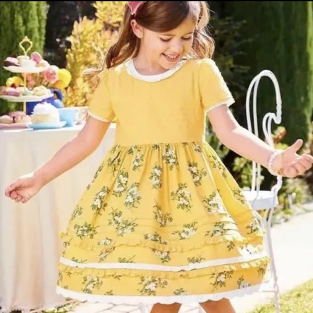 Matilda Jane Girls Yellow & White Floral Stay Golden Dress 4t